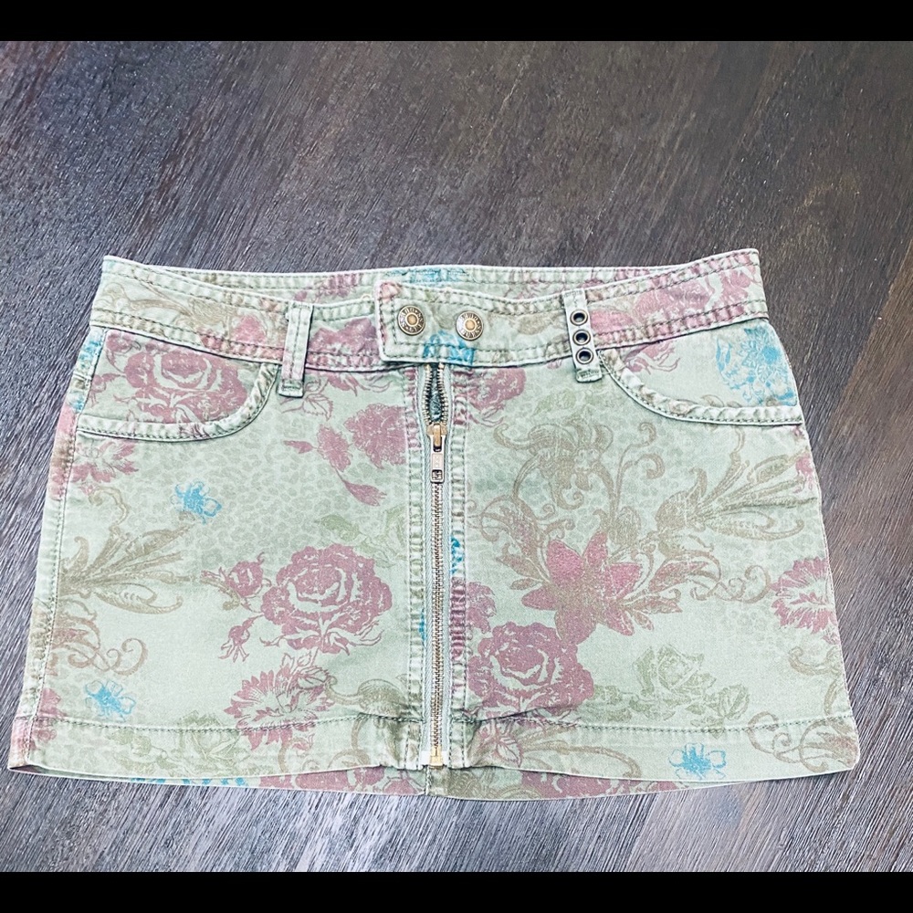 Vintage denim mini skirt green